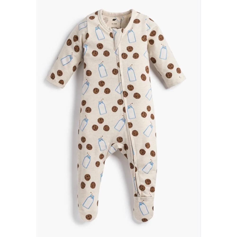 New monica + andy Zipper One-Piece Pajamas, Milk and Cookie Print Size Premie